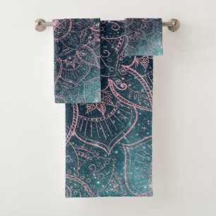 Rose élégant Gold Mandala Blue Nebula Stars