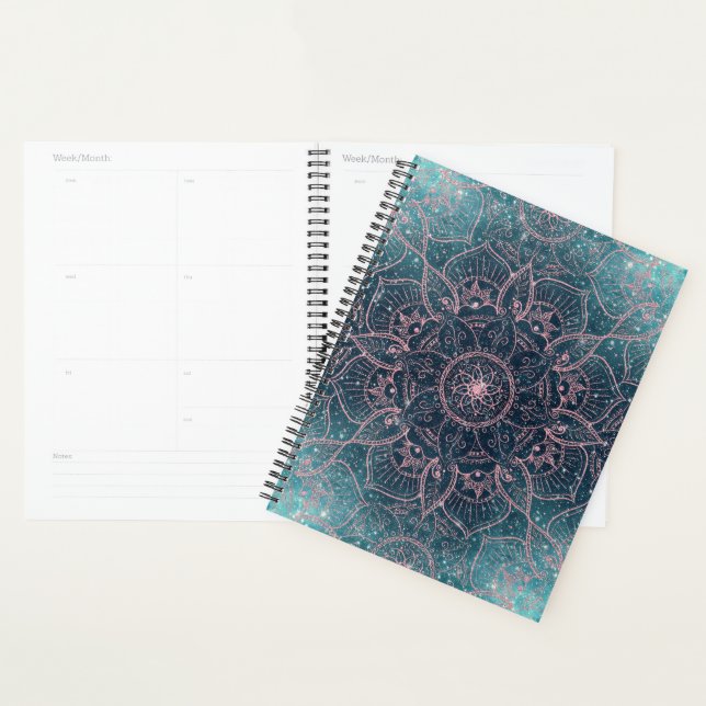 Rose élégant Gold Mandala Blue Nebula Stars (Devant avec enveloppe)