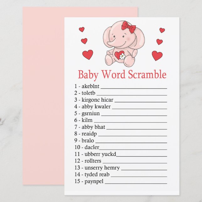 Rose éléphant Baby jeu de brouillage de mot (Devant / Derrière)