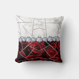 Rose en marbre argenté blanc oreiller jeté paillet