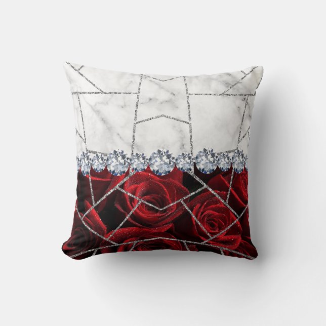 Rose en marbre argenté blanc oreiller jeté paillet (Recto)