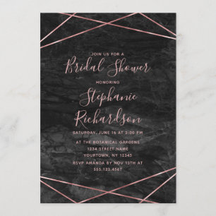 Rose en marbre noir or Invitation de douche nuptia