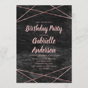 Rose en marbre noir or Invitation de fête d'annive