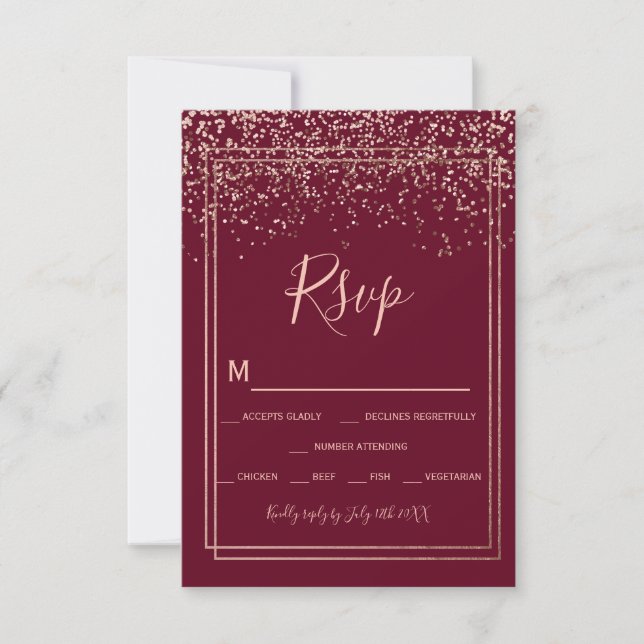 Rose en or confetti rouge bordeaux rsvp (Devant)