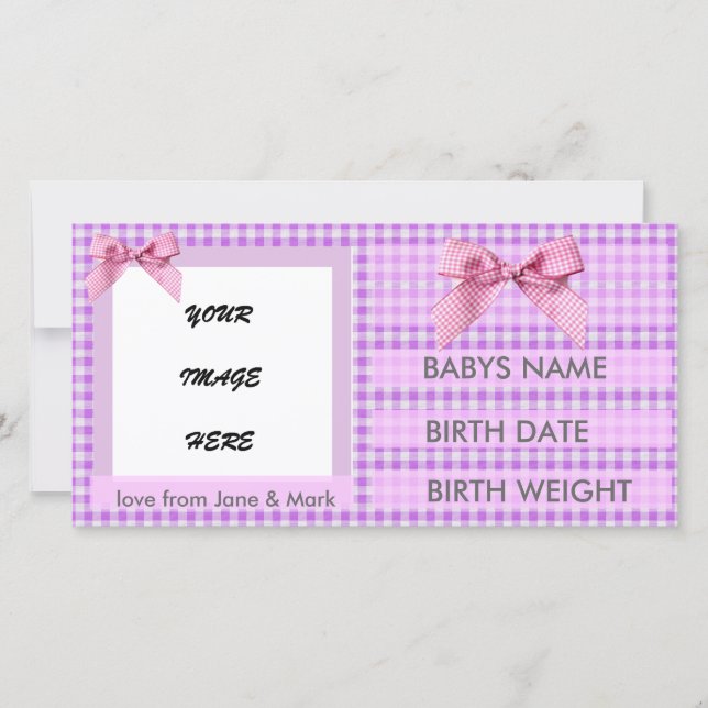 ROSE EN VICHY FAIRE-PART DE NAISSANCE (Devant)