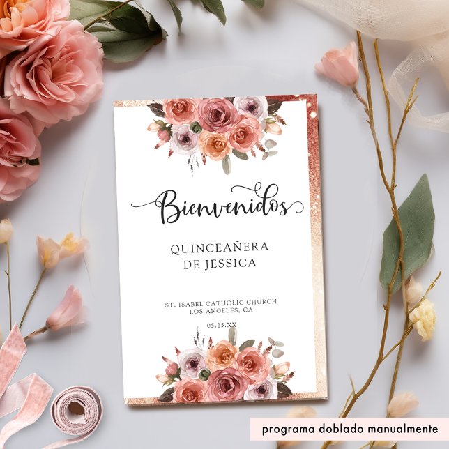 Rose espagnol Gold Floral Quinceanera Programme (Créateur téléchargé)