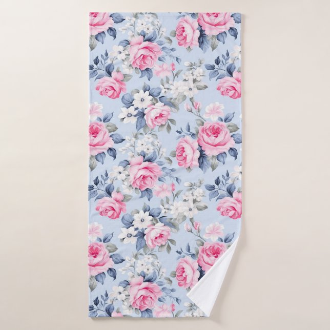 Rose esthétique roses fleurs blanches motif (Serviette de bain)
