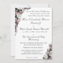 Rose et blanc Floral Faire-part de mariage catholi