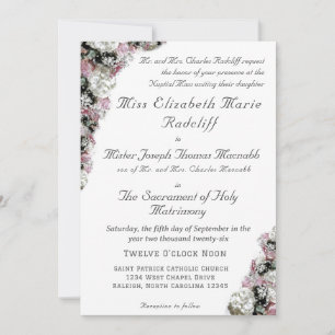 Rose et blanc Floral Faire-part de mariage catholi