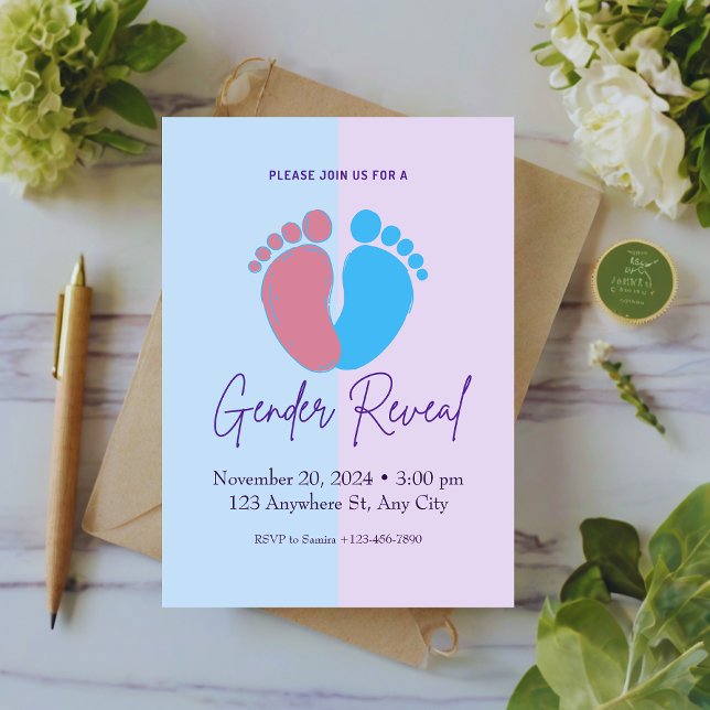 Rose Et Bleu Cute Genre Reveillez Invitation (Créateur téléchargé)