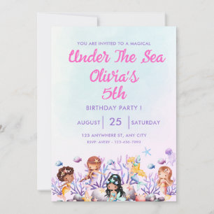 Rose et bleu sous la mer Invitation Anniversaire