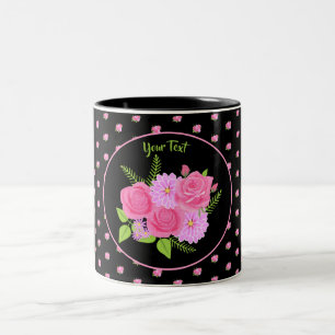 Rose et Dahlias Mug à café noir à deux tons