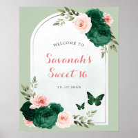 Rose et Emerald Green Sweet 16 Affiche de bienvenu