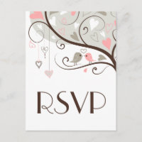 Rose et gris | Carte postale RSVP Mariage Lovebird