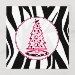 Rose et invitation d'arbre de Noël d'impression de