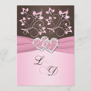 Rose et invitation de monogramme de coeurs