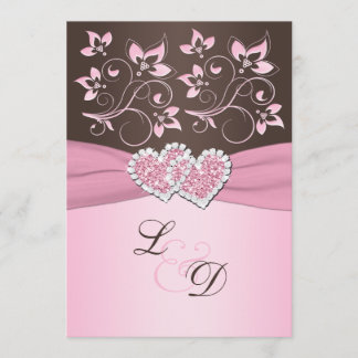 Rose et invitation de monogramme de coeurs