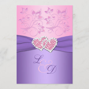 Rose et invitation de monogramme de coeurs
