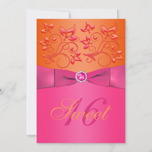 Rose et invitation florale orange de sweet sixteen (Devant)