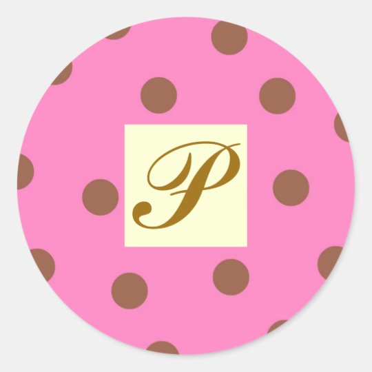 Rose et lettre P de pois de Brown Sticker Rond