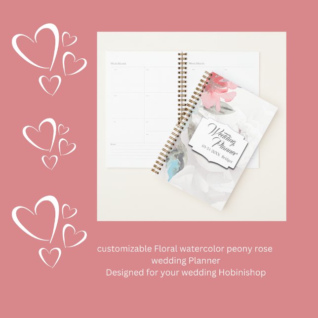 Rose et Mariage Fleur sauvage Abstrait moderne (customizable Floral watercolor peony rose 
wedding Planner
Designed for your wedding Hobinishop)