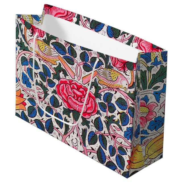 Rose et oiseau, William Morris Grand sac cadeau (Devant Angle)