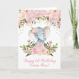 Rose et or de carte d'anniversaire d'éléphant