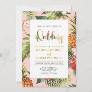 Rose et Or Faire-Part de Mariage Tropical d'Été
