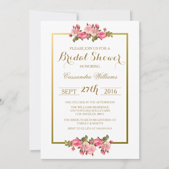 Rose et or - invitation florale de Fête de la (Devant)