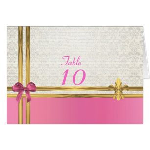 Rose et or sur blanc damassé numéro de table