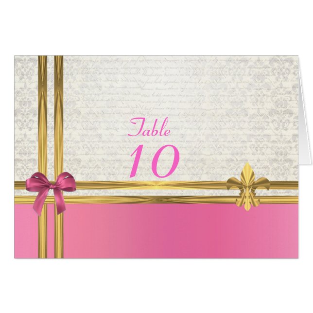 Rose et or sur blanc damassé numéro de table (Devant horizontal)