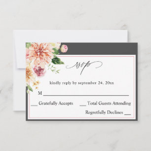 Rose et pêche floral et verdure sans RSVP de repas