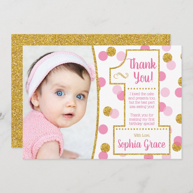 Rose et premier carte de remerciements (Devant / Derrière)