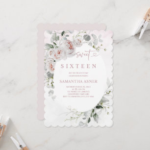 Rose et Rose blanc Dusty Sweet 16 Invitation
