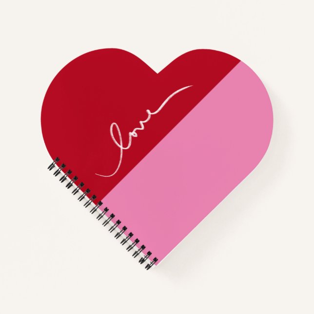 Rose et rouge "Love Heart Carnet spirale en forme  (Devant)
