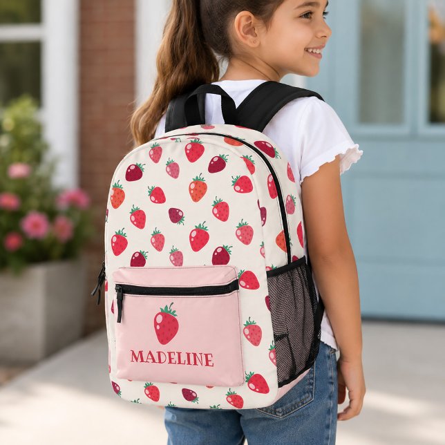 Rose et Rouge Sac à Dos Imprimé Fille (Pink and Red Strawberry Patten Girly Printed Backpack)