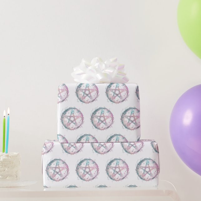Rose et sarcelle Papier cadeau de sorcellerie blan (Cadeaux de fête)