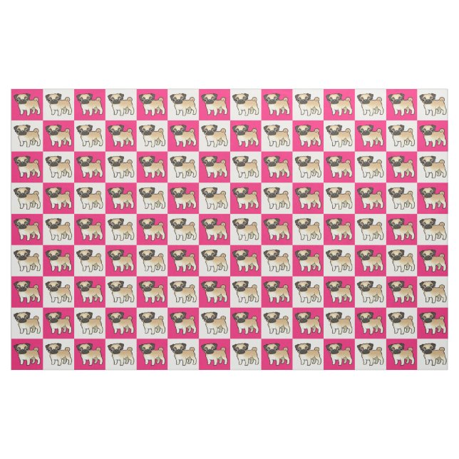 Rose et tissu de carlin vérifié par blanc (Fat Quarter)