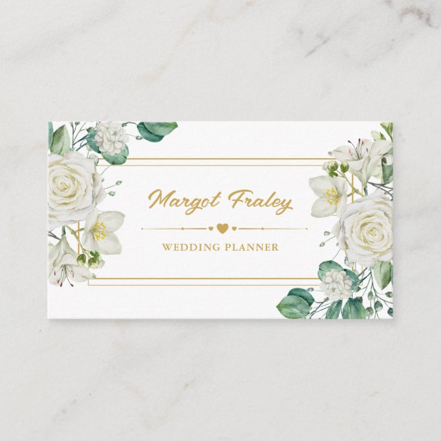 Rose et verdure | CARTE DE VISITE WEDDING PLANNER (Devant)