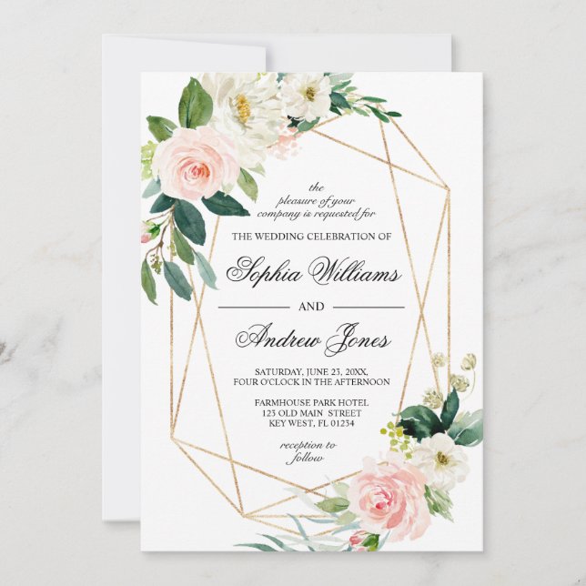 Rose et verdure Feuille Faire-part de mariage (Devant)