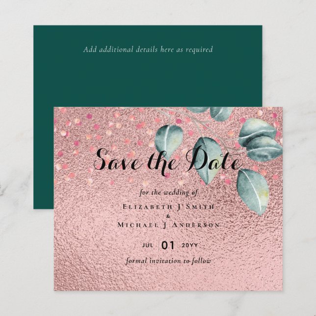 Rose Eucalyptus Feuille Foil Look MARIAGE (Devant / Derrière)