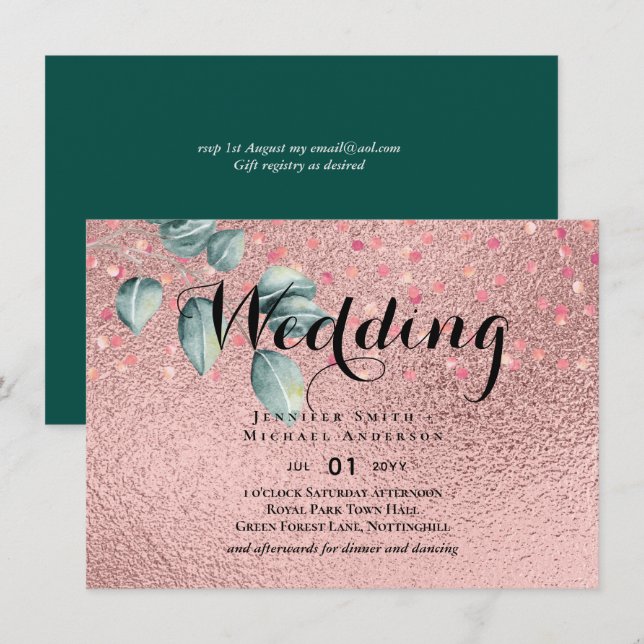 Rose Eucalyptus Feuille Foil Look MARIAGE (Devant / Derrière)