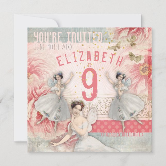Rose Fairy Ballet Invitation d'anniversaire (Devant)