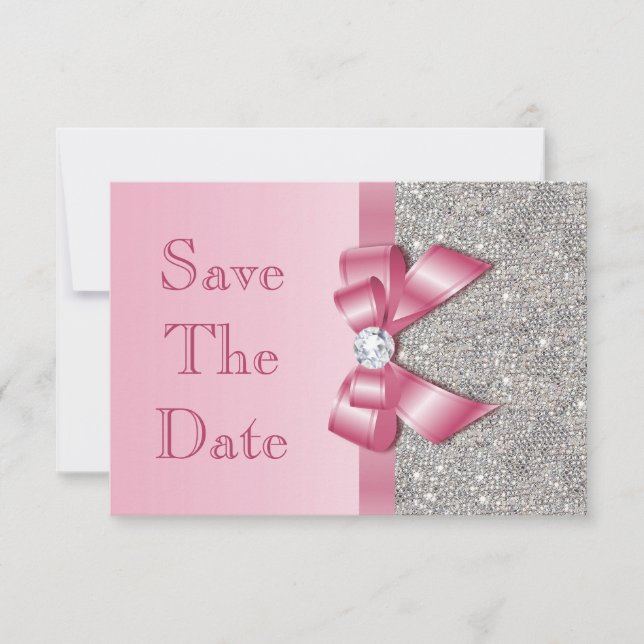 Rose Faux noeud & Diamants Carte de Faire-Part de  (Devant)