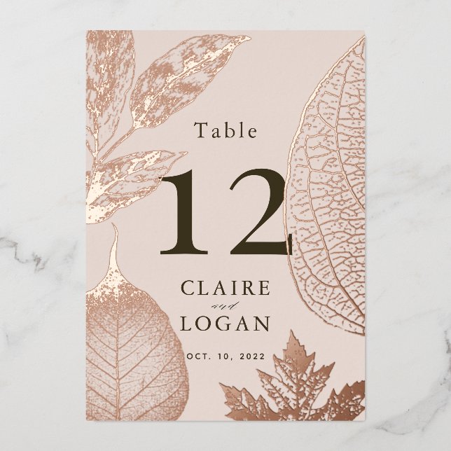 Rose Feuille or rose beige Mariage Numéro de table (Recto)