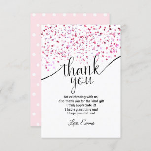 rose, fille, confetti, carte de remerciements