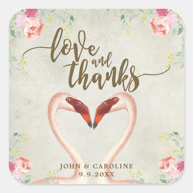 rose flamingo amour et merci faveurs autocollant (Devant)