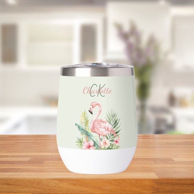Rose flamingo tropical été monogramme vert sauge (Créateur téléchargé)