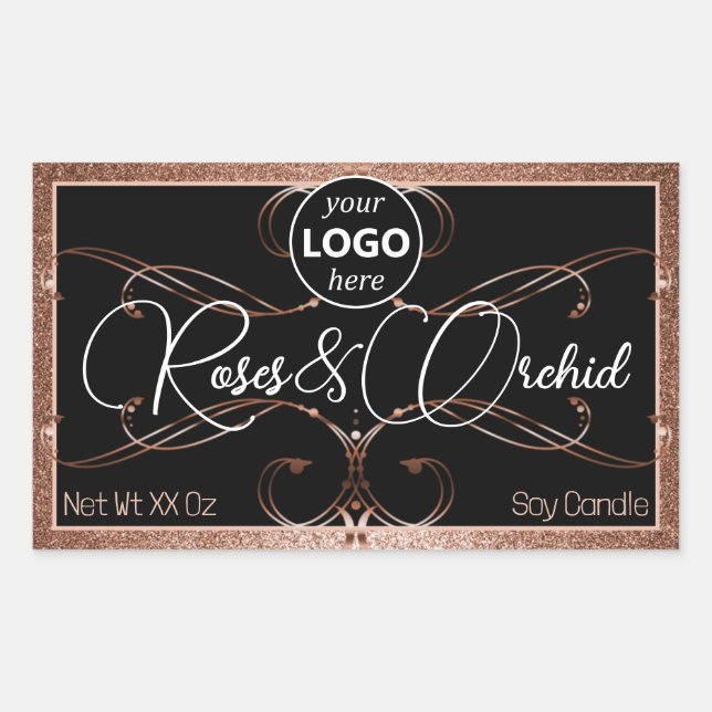 Rose fleurit or produit Étiquettes logo rectangle (Devant)