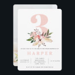 rose floral 3e anniversaire invitation photo<br><div class="desc">Élégante invitation à la fête d'anniversaire rose floral. Modifiez la couleur de l'arrière - plan pour customiser. Partie d'une collection.</div>